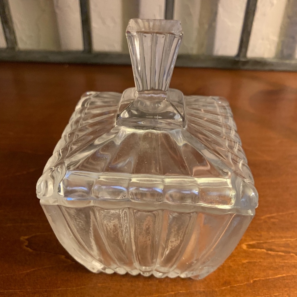 Vintage cut glass trinket dish with lid